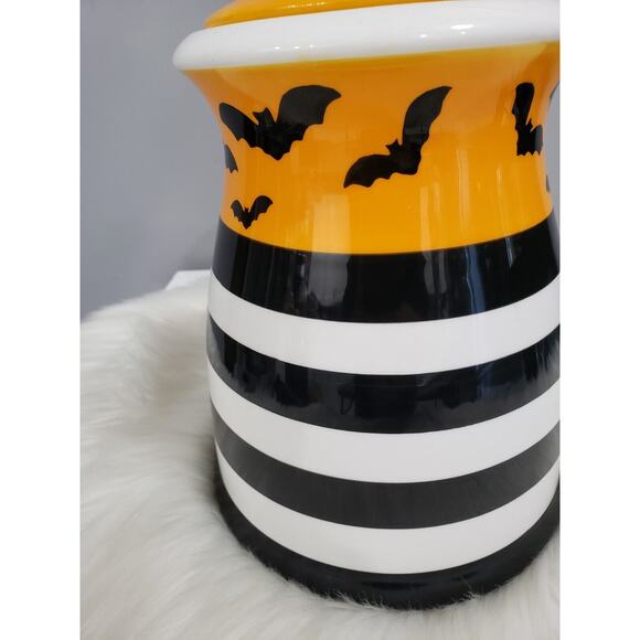 HALLOWEEN‎ ceramic canister cookie jar candy decor retro bats striped storage - Picture 3 of 7